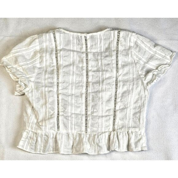 Harper & Me Womens Open Front Wrap Top White Striped Ruffle Hem - Picture 7 of 8